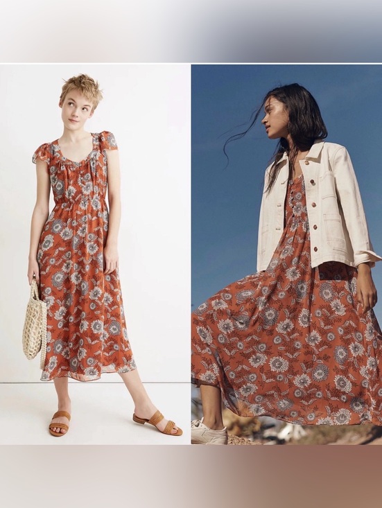 Madewell Dresses & Skirts - Madewell Sheer-Sleeve
Button-Front Midi Dress in Gathered Blooms